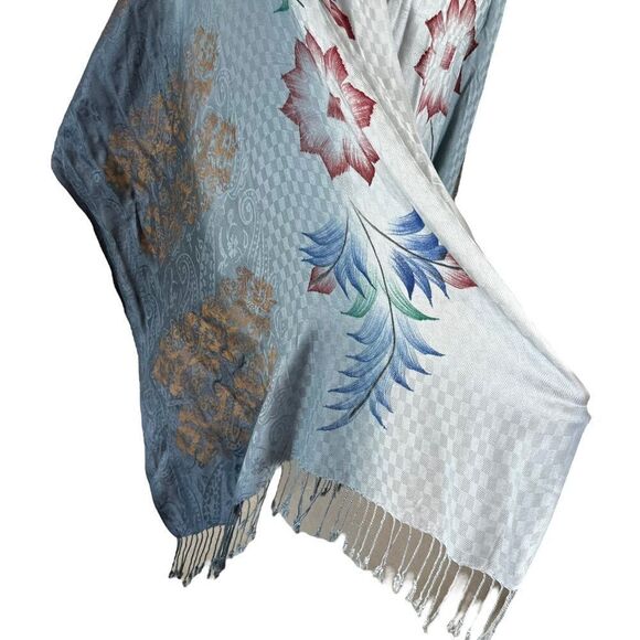 Handloom House silk floral saree stole scarf wrap - Picture 2 of 11